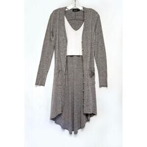 Grey Rib Knit Long Cardigan Extra Small